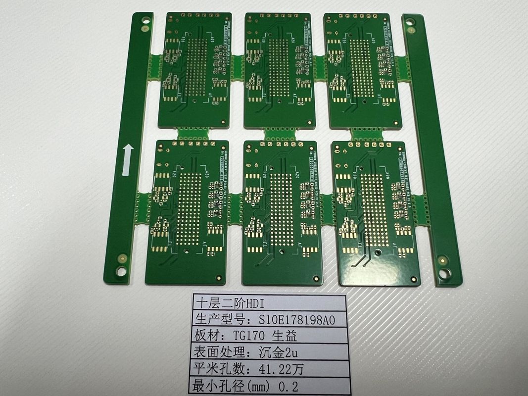 10L HDI PCB Board 2+N+2 with Minimum Trace 3/3mil Board 0.4-3.2mm SHENGYI TG170 ENIG3-8U